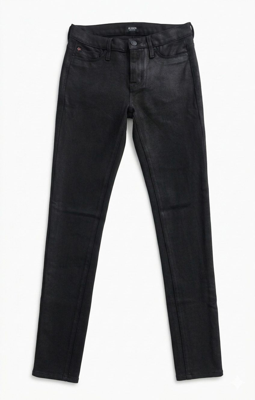 Hudson Nico Midrise Super Skinny Jeans Womens 26 Black Stretch Sheen USA